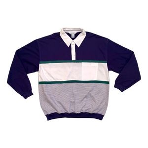 Wentworth Color Blocked Striped Long Sleeve Polo, Banded Waistband - (Vintage)